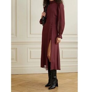 NWT Reformation Stevi Shirred Georgette Midi Dress in Plum Size 4
